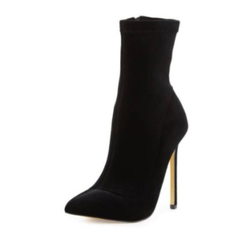Neiman Marcus Lush Velvet High ZipUp Boots - Black - 5.5 Women - Genuine Leather